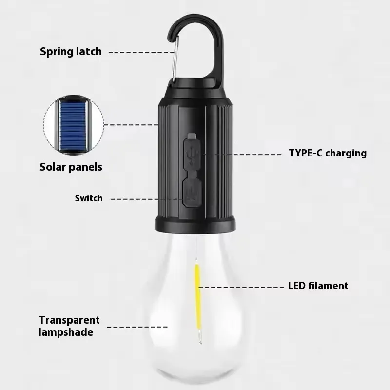 2Pcs Solar Rechargeable Hanging LED Light – ডুয়াল চার্জিং ইমার্জেন্সি লাইট - Image 2