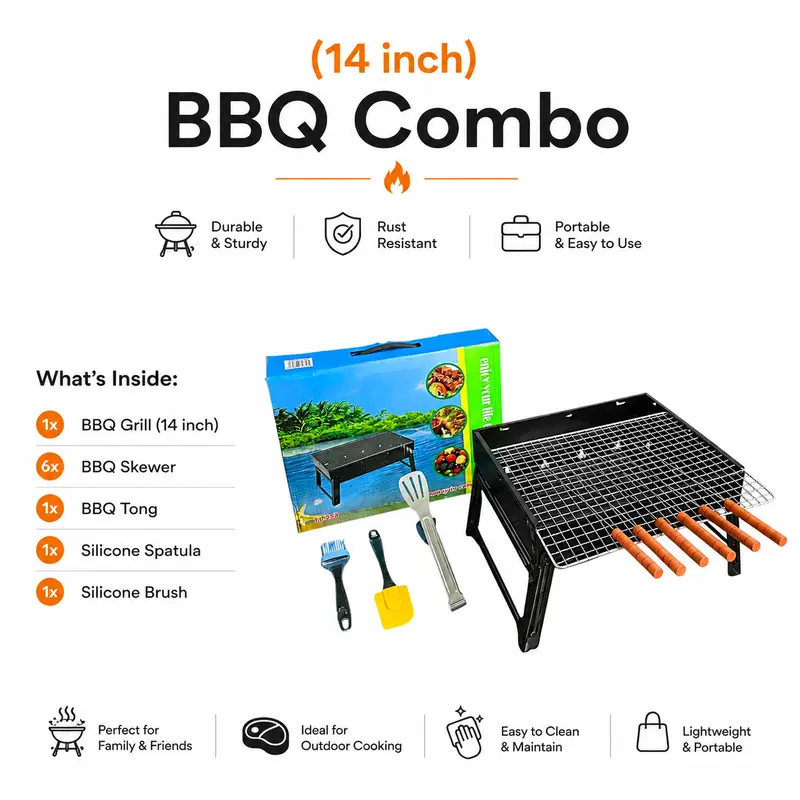14 Inch BBQ Grill Combo Set - বিবিকিউ গ্রিল কম্বো সেট