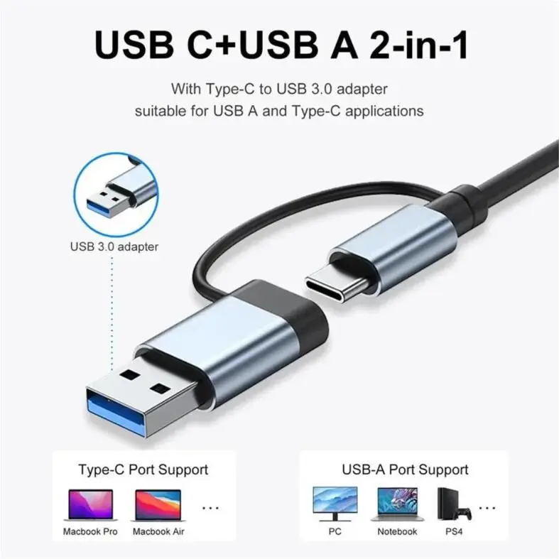8 in 1 USB Hub (USB-A + USB-C) – এক হাবে ৮টি পোর্ট, SD/TF কার্ড রিডার ও অডিও জ্যাক - Image 2