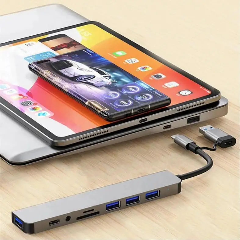 8 in 1 USB Hub (USB-A + USB-C) – এক হাবে ৮টি পোর্ট, SD/TF কার্ড রিডার ও অডিও জ্যাক - Image 4