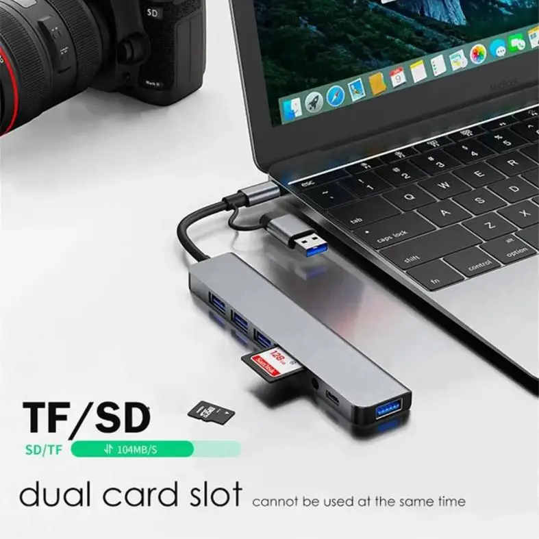 8 in 1 USB Hub (USB-A + USB-C) – এক হাবে ৮টি পোর্ট, SD/TF কার্ড রিডার ও অডিও জ্যাক - Image 5