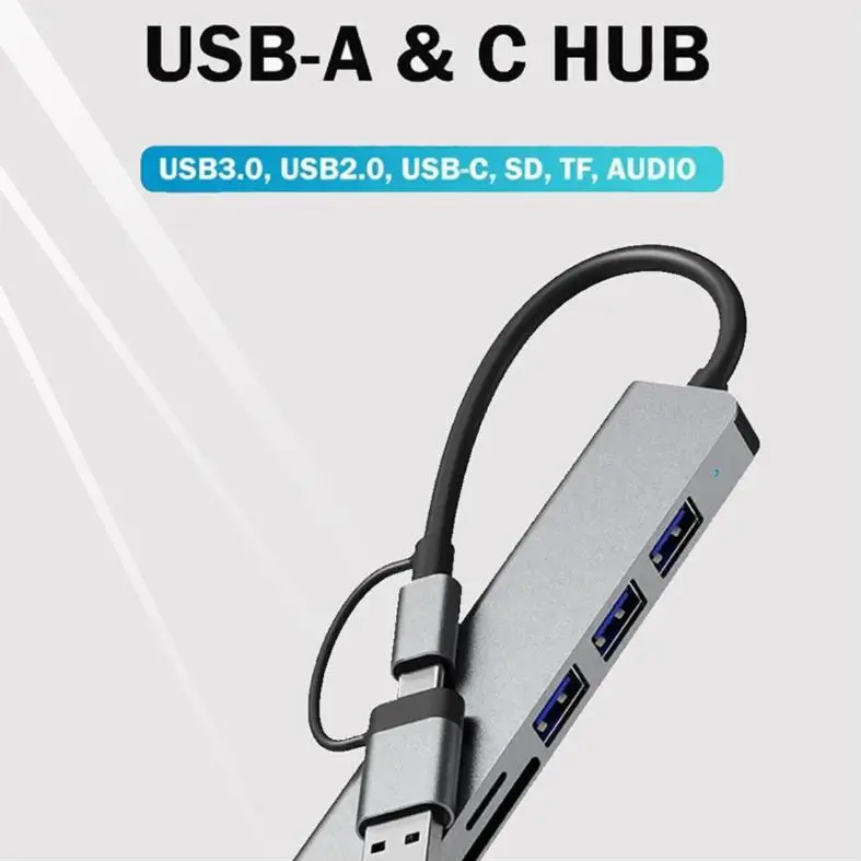 8 in 1 USB Hub (USB-A + USB-C) – এক হাবে ৮টি পোর্ট, SD/TF কার্ড রিডার ও অডিও জ্যাক - Image 3