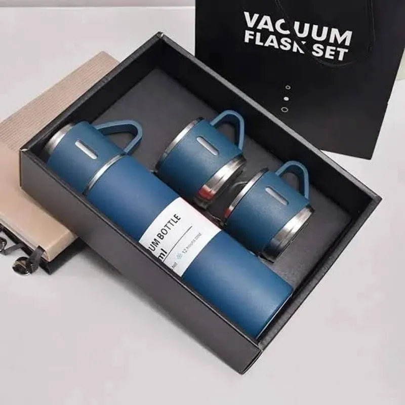 Vacuum Flask Set – ৩ কাপসহ স্টেইনলেস স্টিল ফ্লাস্ক সেট